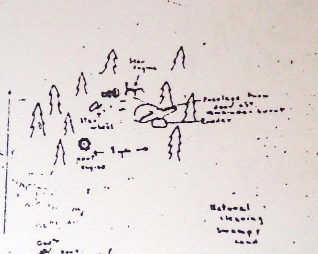Figure 5: Sketch of the RCAF Lodestar crash site. From Mulvihill 1943.