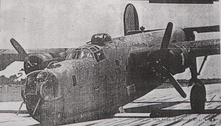 An image of a B-24 carrying the radar system. On this image, you can see a long beam under the aircraft. This was one portion of the radar. From Masters 1945.