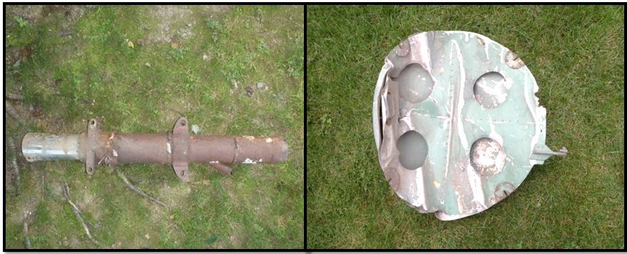 Figure 2: The hydraulic and tank cover collected my Mr. Connors of Gander when highway construction threated the crash site. Photo by author, 2010.