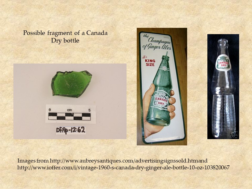 A possible fragment of a Canada Dry bottle and advertisements for comparison