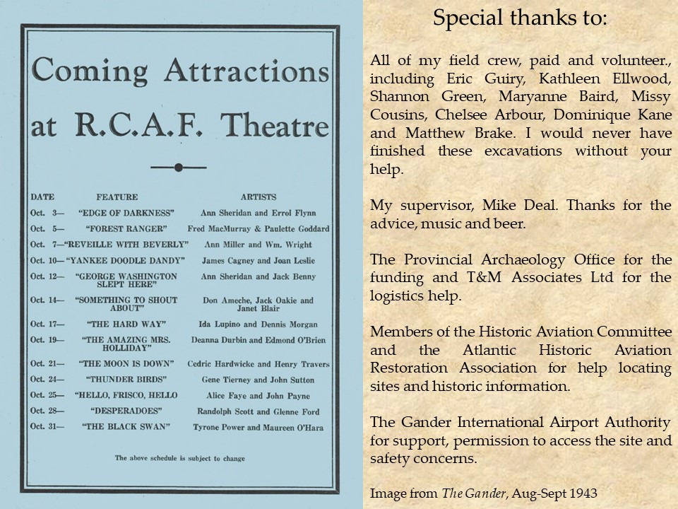 An image from the magazine The Gander with Coming Attractions at RCAF Theatre and a list of special thanks
